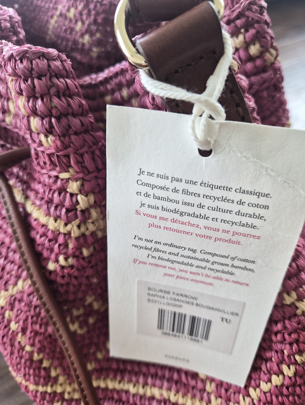 * NWT* [Sezane] Farrow Bucket Bag In Bougainvillia, Raffia - Picture 8 of 16